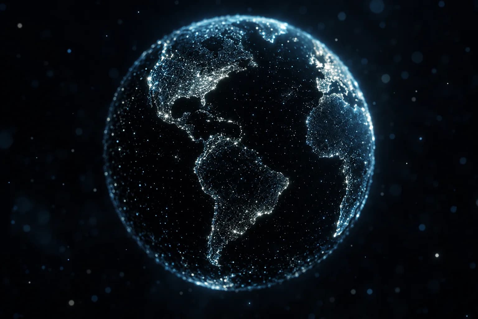 Earth at night, drawn as a field of light